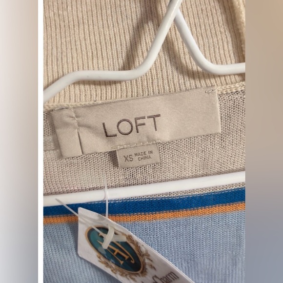 NWT LOFT Linen Blend Striped Open Front Cardigan | Lightweight Layering Top - Picture 3 of 4